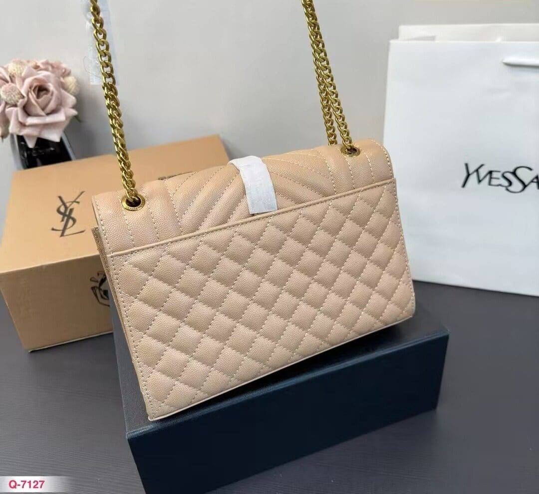 Saint Laurent ENVELOPE MEDIUM IN QUILTED GRAIN DE POUDRE EMBOSSED LEATHER