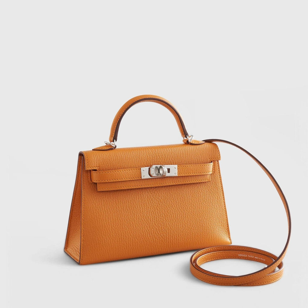 Hermès Kelly Mini Chevre Apricot/Cuivre Sellier Palladium Hardware