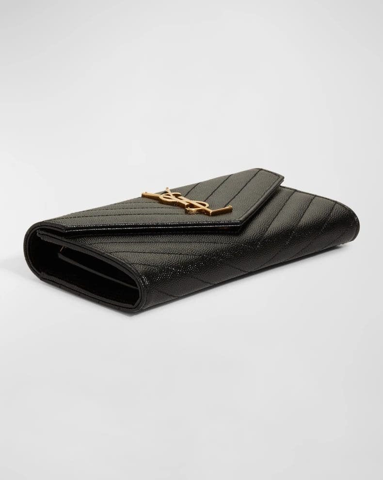 YSL Monogram Large Flap Wallet in Grained Leather